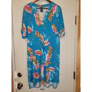 Lildy Dress Womens 2X-3X Bright Floral Pockets Stretch Summer